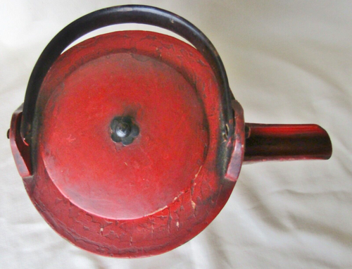 ANTIQUE NEGORO LACQUER SAKE EWER red and black lacquer JAPENESE TEAPOT - Picture 5 of 12