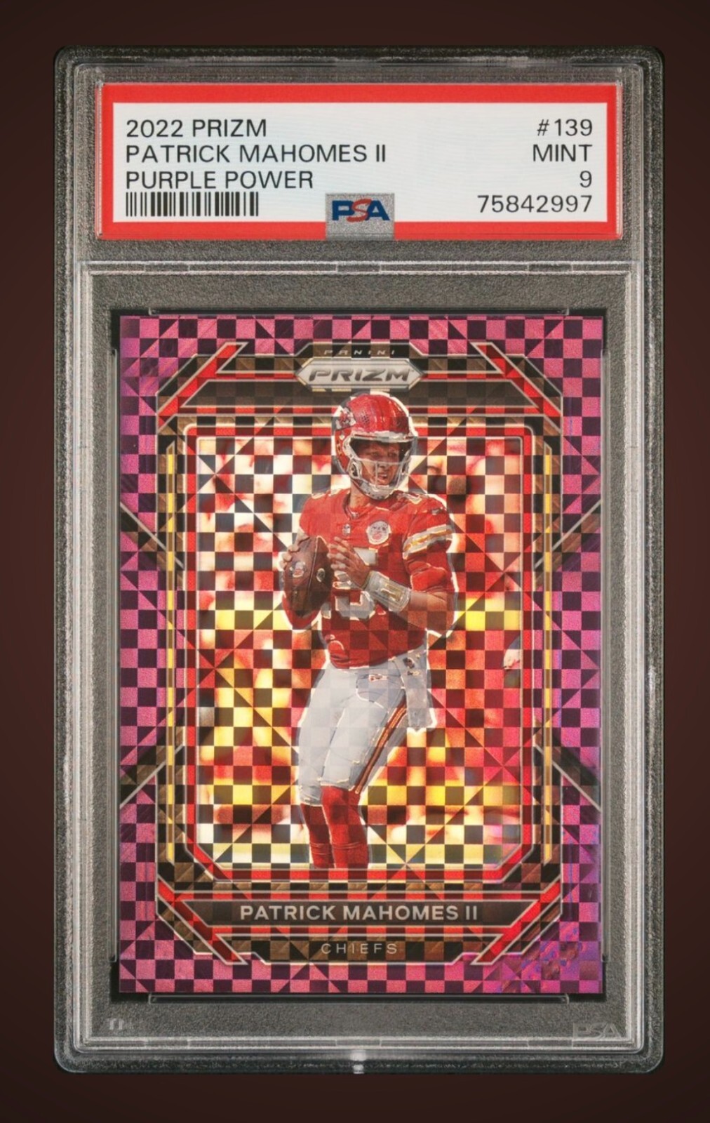2022 Panini Prizm Patrick Mahomes II Purple Power 35/49 PSA 9 Mint #139