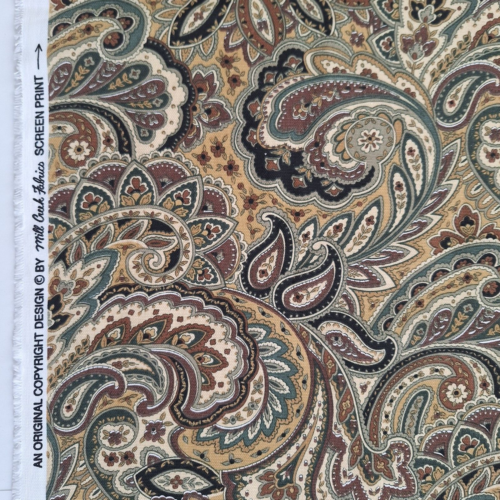 Brown Beige Green Black Paisley Decor Drapery Upholstery Fabric Mill Creek 1.6Y