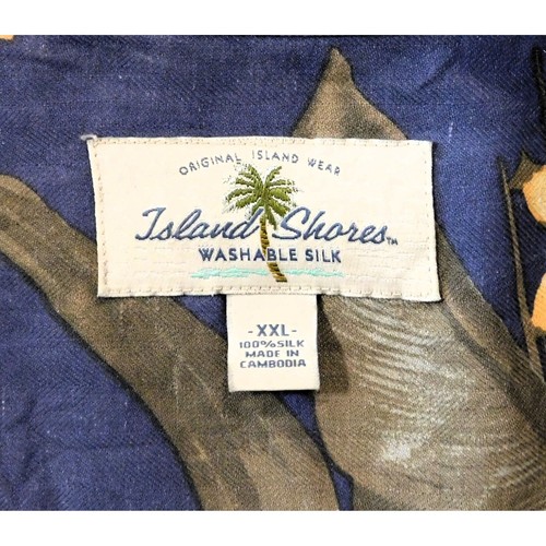 Camisa Floral Hawaiana Island Shores Para Hombre XXL Azul Verde Amarillo Manga Corta Seda - Imagen 8 de 8