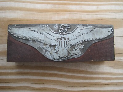 Vintage Letterpress Printers Wood Blocks AMERICAN EAGLES 3 STAR SHIELD