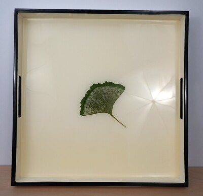 New Handmade Japanese White Lacquer Gingko Leaf Home Decor Square Tray 16'' x 16''