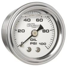 GlowShift Mechanical 100 PSI Oil Pressure Gauge Liquid Filled 38mm White Dial
