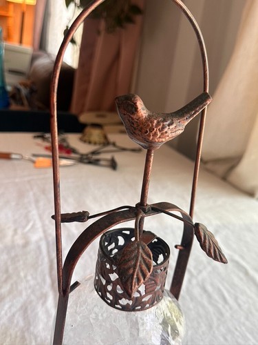 Linterna de vela vidrio craquelado con marco de cobre colibrí India vintage 12,5" - Imagen 18 de 24