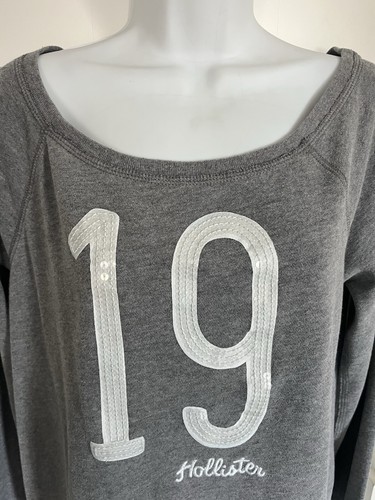 Hollister Women's Gray Sweatshirt Sweater Round Neck Pullover Sequin 19 Large - Picture 2 of 5