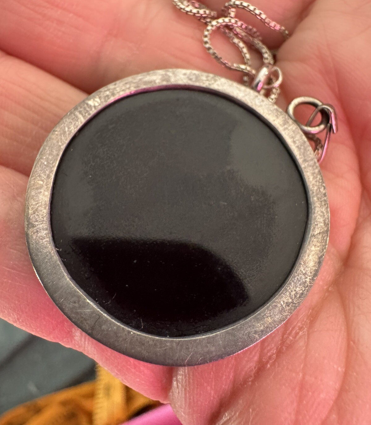 Vtg Multi Stone Inlay Pendant Necklace Set In Ste… - image 3