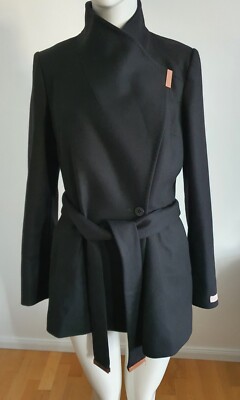 Ted Baker mantel Jacke Wrap Stehkragen Kaschmir Bindegürtel Flower 36 M 38 S GR2