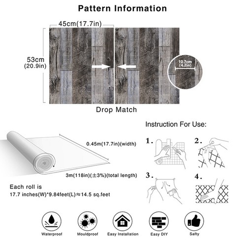 6m 3D Vintage Wood Plank Self Adhesive Wallpaper Wall Stickers Bedroom