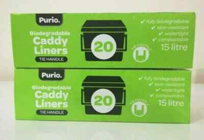 Purio 40 Beutel kompostierbare Caddy Einlagen Bindegriff 15 Liter