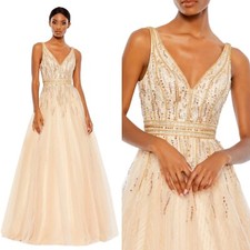 Mac Duggal Size 8 Jewel Encrusted Tulle Ball Gown Peach Blossom 48858 Dress
