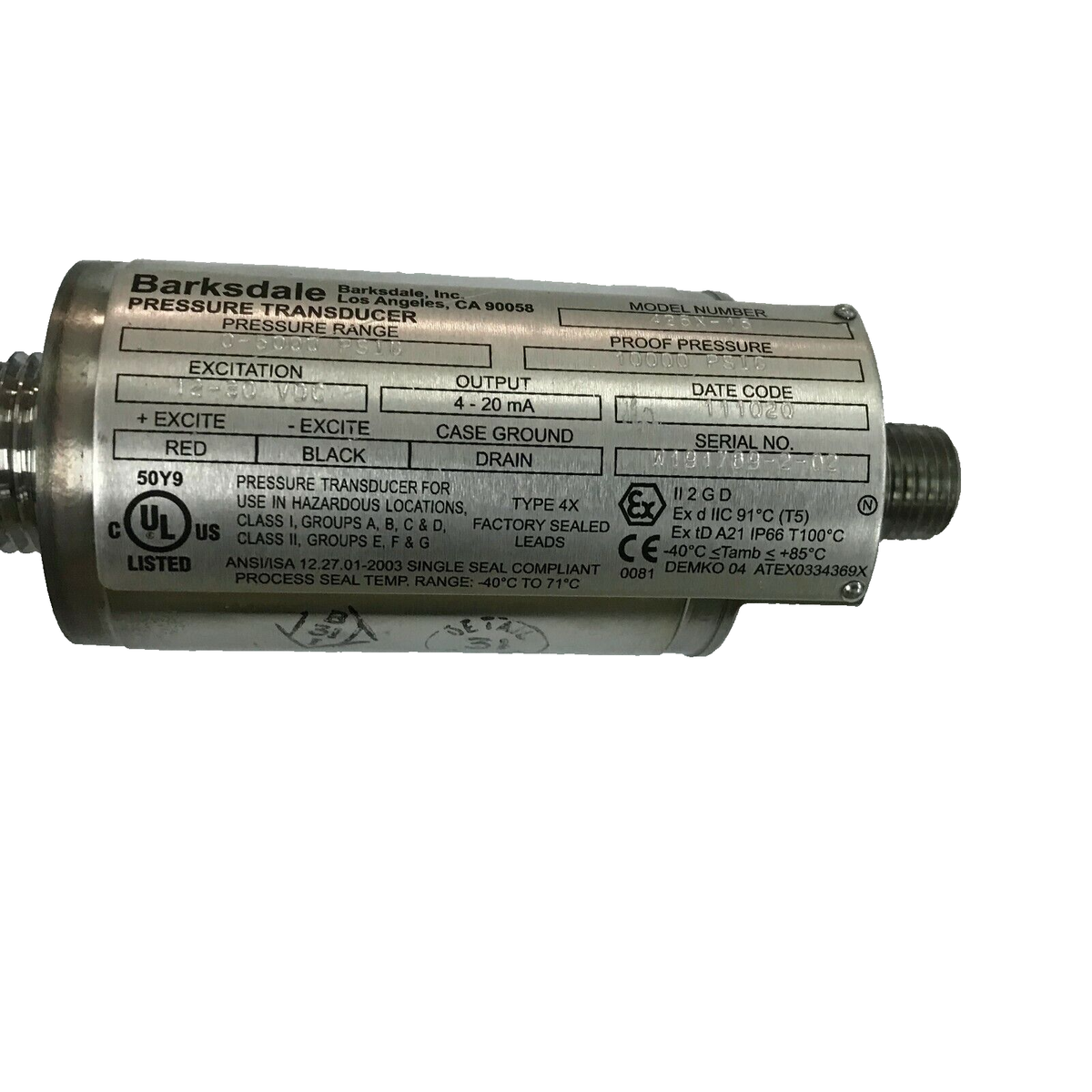 0-5000 PSI Pressure Transducer Transmitter - Stainless Steel, 4-20mA Output, 1/4" MNPT, 9-36VDC