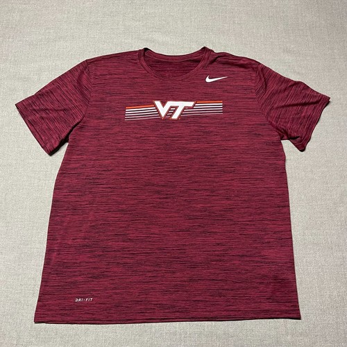 Virginia Tech Shirt Mens XXL Red Nike Dri Fit Hokies College Football Workout