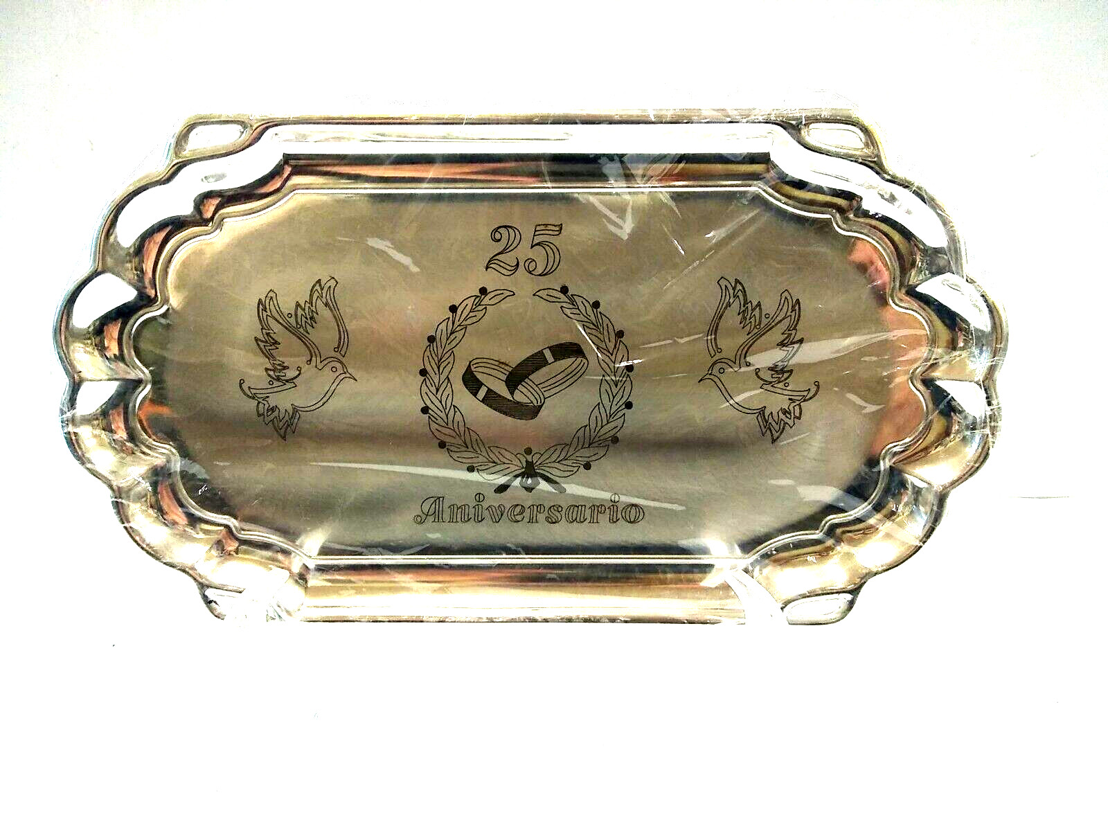 Bandeja con peana regalo de enlace 25 aniversario bodas de plata
