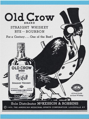 Old Crow bourbon rye whiskey ad reproduction steel sign bar decor