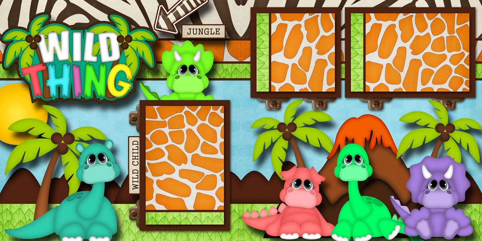 WILD THING ~ 2 páginas de álbum de recortes prefabricadas diseño de piezas de papel 4 álbumes ~ POR CEREZA Foto 2 de 4