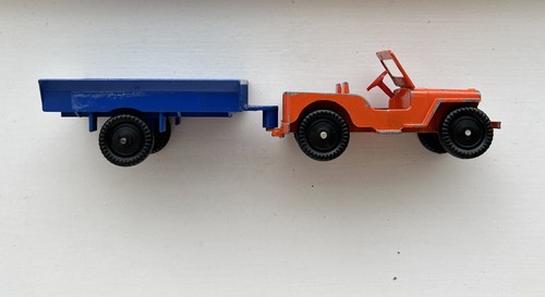 LONE STAR WILLYS JEEP AND TRAILER Orange Jeep, Blue Trailer 1:43 Vintage Diecast - Picture 23 of 23