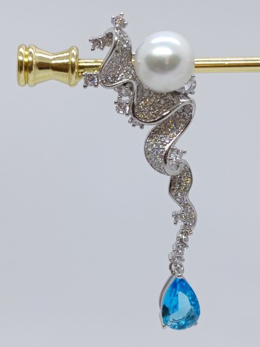Genuine Huge Natural 14mm White Sea Pearl Earrings Drop PT950 Platinum Diamonds - Picture 18 of 24