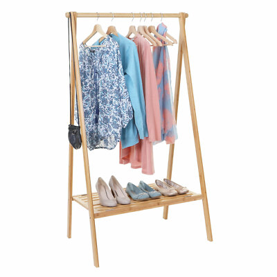 Garderobe HWC-B82, Kleiderständer Standgarderobe, Bambus klappbar 150x84x57cm
