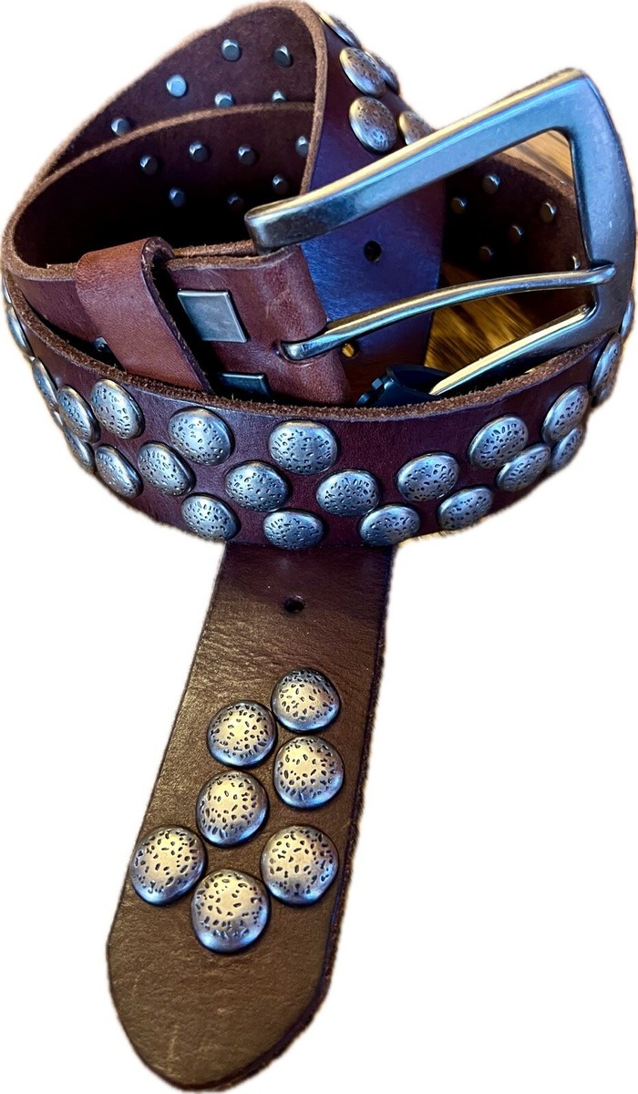 Bed Stu Hewitt Leather Belt Medium 34 Brown Silver Metal  display picture 2
