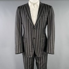 CANALI Size 40 Grey Charcoal Stripe Wool Cashmere Single Breasted Suit