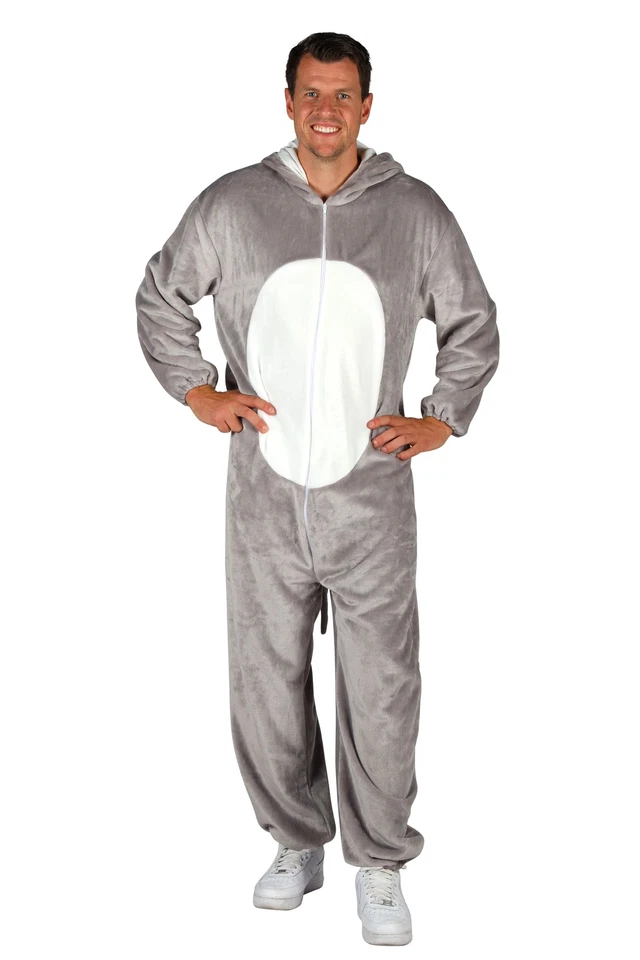 THETRU B.V. Kostüm Overall Plüsch Maus grau Herren Damen Kostüm Karneval Fasching Fastnacht