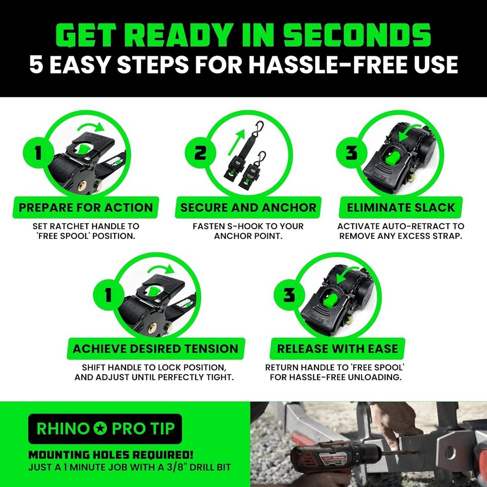 Retractable Boat Trailer Straps (2Pack) Heavy Duty 2 Inch x 42 Inch