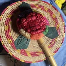 Wicker Hand Fan Vintage 1978