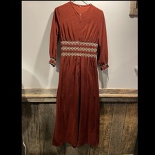 Vintage 70s Red Burgundy Dressing Gown Robe Fleece Housecoat Kaftan XS Half Zip