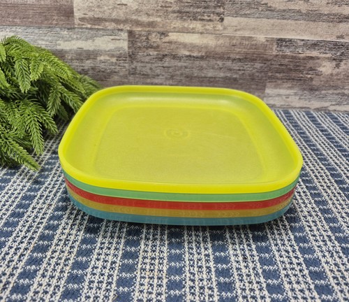 Tupperware Set of 5 - Square Lunch, Kids & Picnic 8" Plates Sheer Variety Colors - Picture 6 of 6