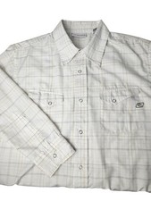 RIP CURL Men Button Down Shirt Long Sleeve Ivory Stripe Snap Medium Lightweight