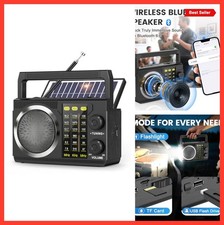 Portable Shortwave Radio AM FM Solar Bluetooth Speaker USB MP3 Flashlight