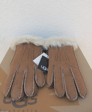 UGG CHESTNUT/ NATURAL TOSCANA SUEDE SHEARLING HANDSEWN WINTER GLOVES  S  NWT