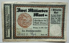 GERMANY  NOTGELD 2.000.000.000 MARK 1923 CITY WORMS COMBINE SHIPPING