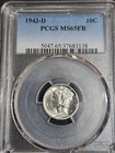 1943-D Silver Uncirculated Mercury Dime PCGS MS-65 FB Free Shipping