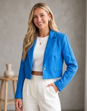 JASON WU Cropped Linen One Button Blazer Sz S Small Jacket Braided Tailored NWT