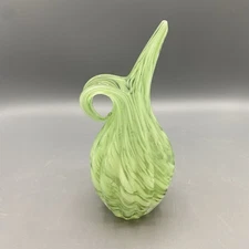 Vintage Lefton Green and White Swirl Glass Ribbed Pitcher, 1960's