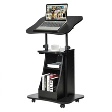 Sit-to-Stand Laptop Desk Cart Rolling Mobile Height Adjustable w/ Storage Black