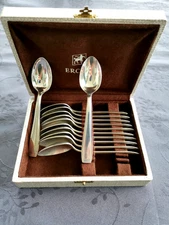 Ercuis Carthage Art Deco 12 Silver Plated Dessert Tea Spoons