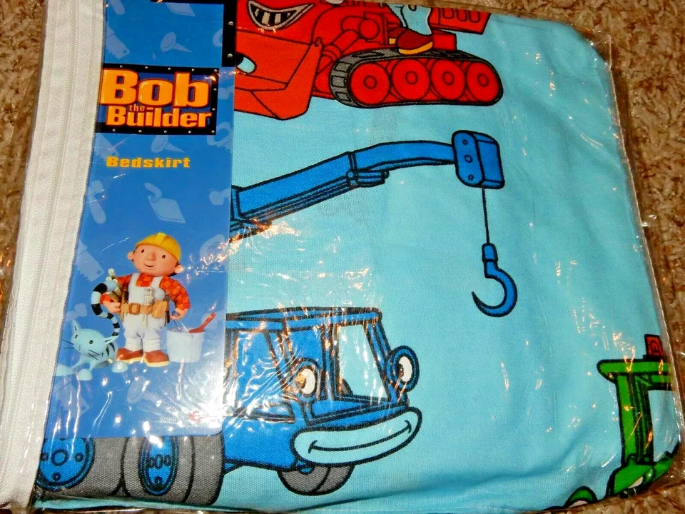 FALDA CAMA DOBLE/INDIVIDUAL 3K Vintage NUEVA CON ETIQUETAS Disney BOB THE BUILDER Can We Fix It Foto 2 de 2