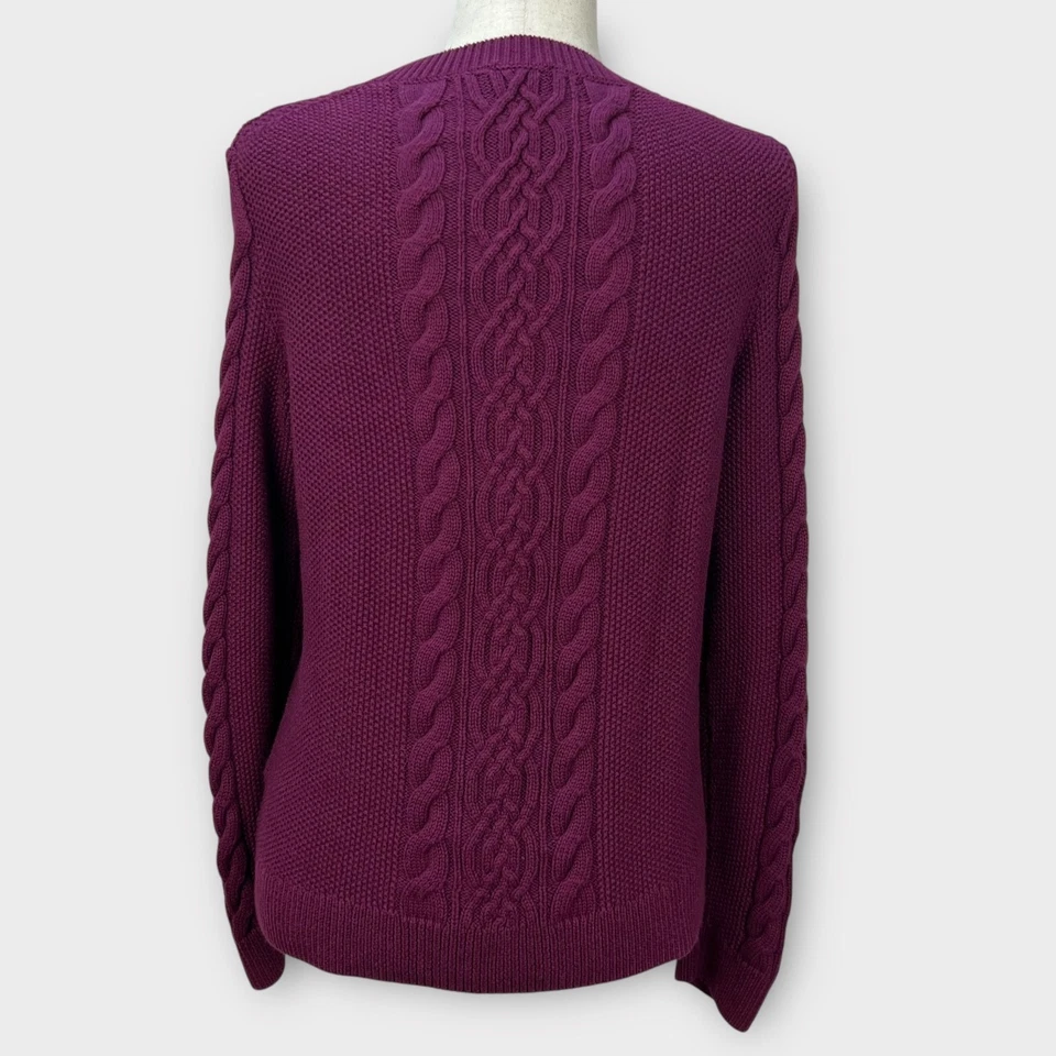 Cárdigan grueso tejido con cable Talbots para mujer suéter botón ciruela pescador cabina M Foto 3 de 4