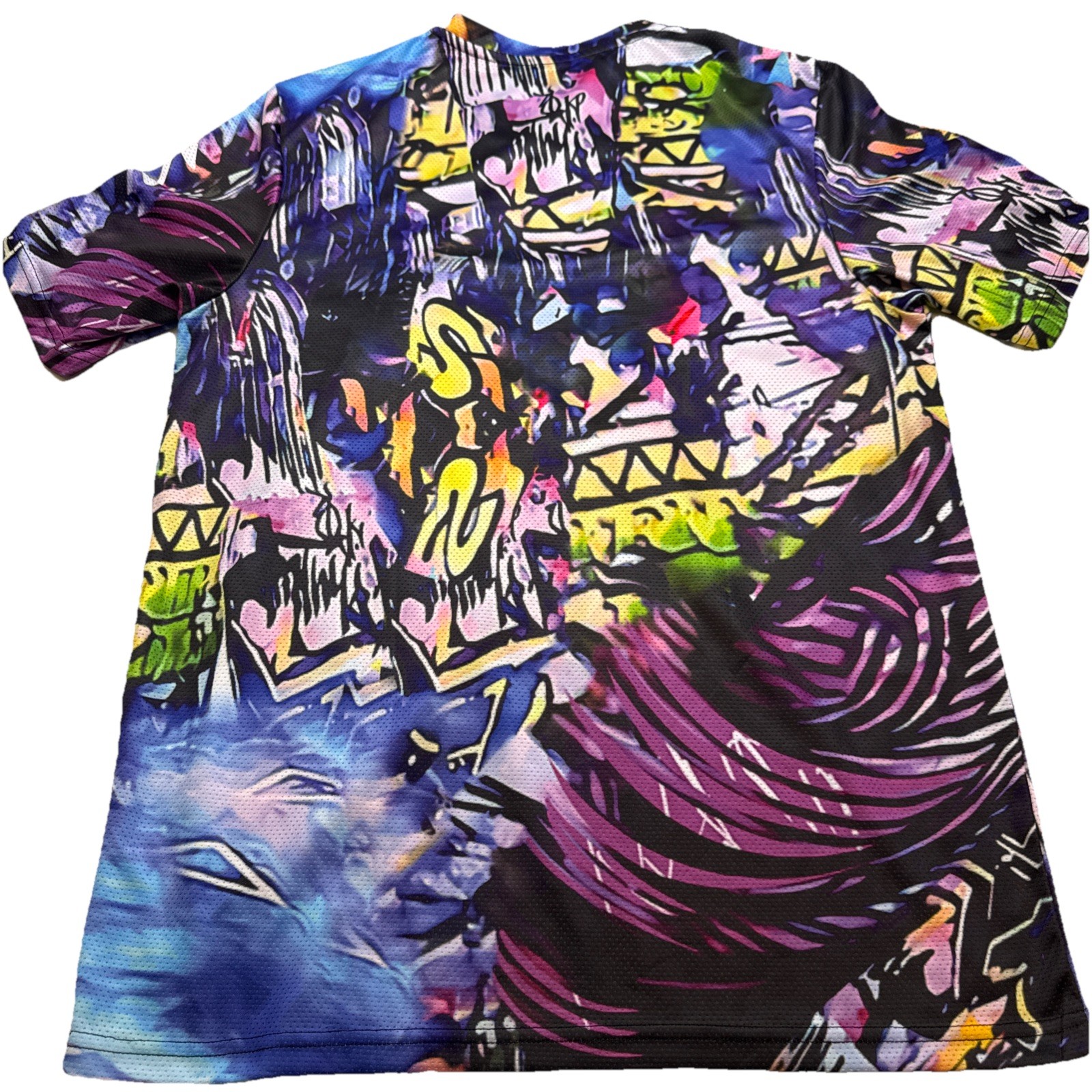 Graffiti All Over Print Mesh T-Shirt Mens Medium Multicolor Streetwear Tee image 2