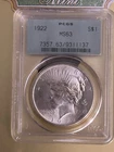 1922 Peace Silver Dollar $1, PCGS MS63 OLD GREEN HOLDER (OGH) Great Luster