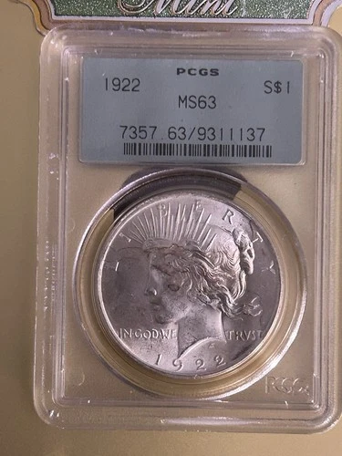 1922 Peace Silver Dollar $1, PCGS MS63 OLD GREEN HOLDER (OGH) Great Luster