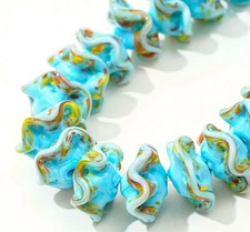 20pcs handmade Lampwork glass Beads blue Lotus Leaf Lace Colorful Edge  10*20mm