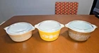 Vintage Pyrex 1 Qt Casserole Dish Lot 3 w/ Lids Woodland Butterfly Gold