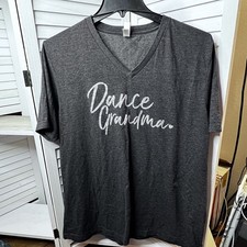 Bella + Canvas "Dance Grandma" V-Neck Graphic T-Shirt Gray 2XL Sparkle Glitter