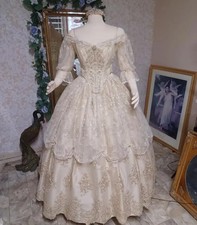 Chamapgne Ivory Victorian Wedding Dresses Off Shoulder Long Sleeve Corset