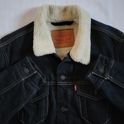 Levi's Sherpa Lined Denim Trucker Jacket Men's S Dark Wash Type III Red Tab