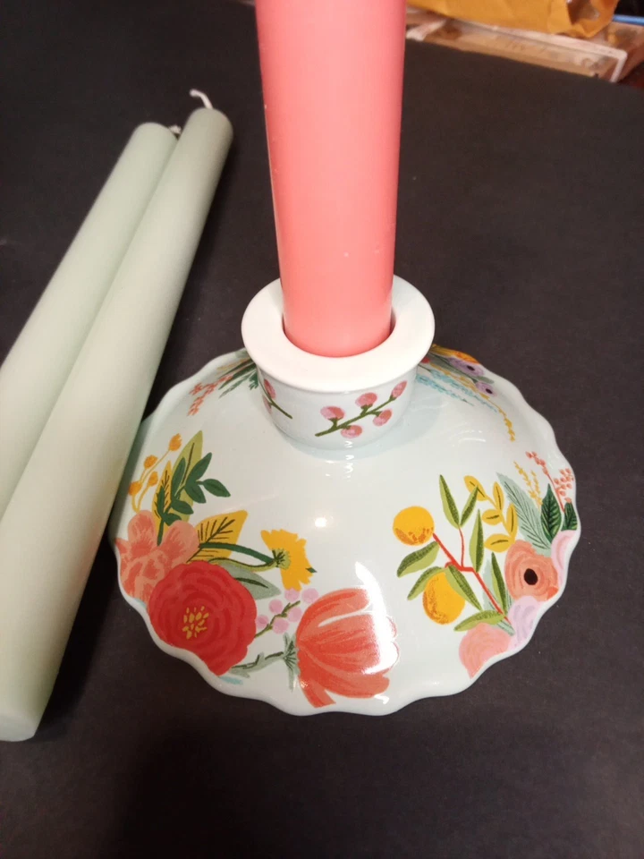 Rifle Co. Beautiful  Teal Candlesticks And Candles - Image 3 of 4