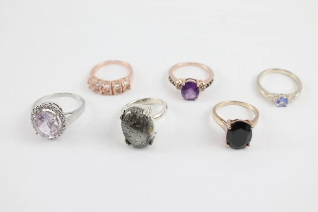 12 Sterling Silver Rings Gemporia TGGC Rose Gold Tone Amethyst Black Spinel x 6